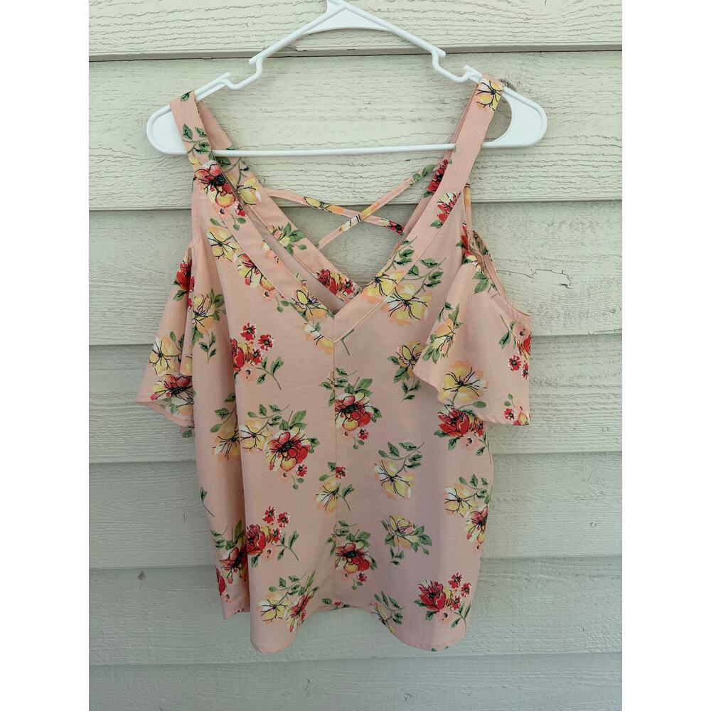 Mine Blush Floral Cold Shoulder Top | Size L - Picture 5 of 6